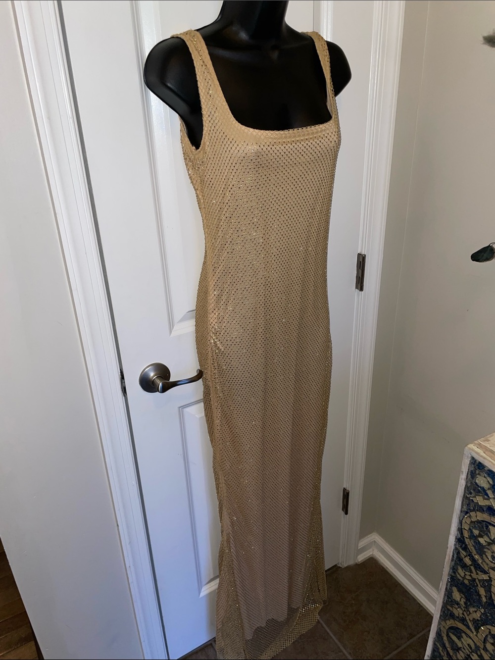 Gold & Rhinestone Mesh / chain link Maxi Dress- STUNNING!